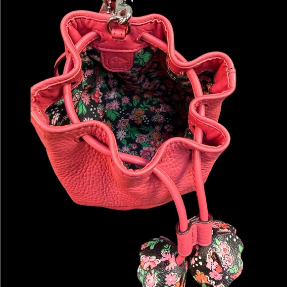 Coach Edie Pebble Leather Pink Drawstring Wristlet with Tea Rose Ties (A700) - Picture 7 of 10